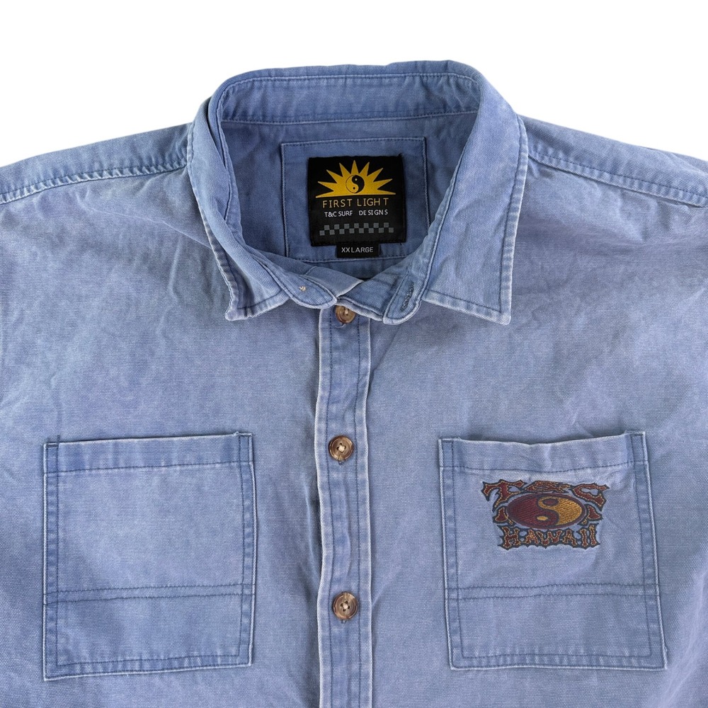 T&C Surf Designs Denim Shirt Mens XXL Blue Vintage‎ Surf 90s  First Light Hawaii